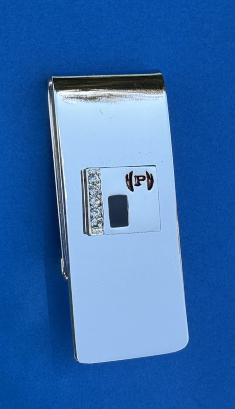 Phat Farm Money Clip Holder Silver tone Crystals Logo mens gift New